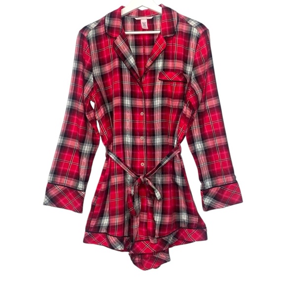 Victoria’s Secret Red Plaid Flannel Sleep Romper Silver Threads Sz Small NEW - Picture 11 of 12